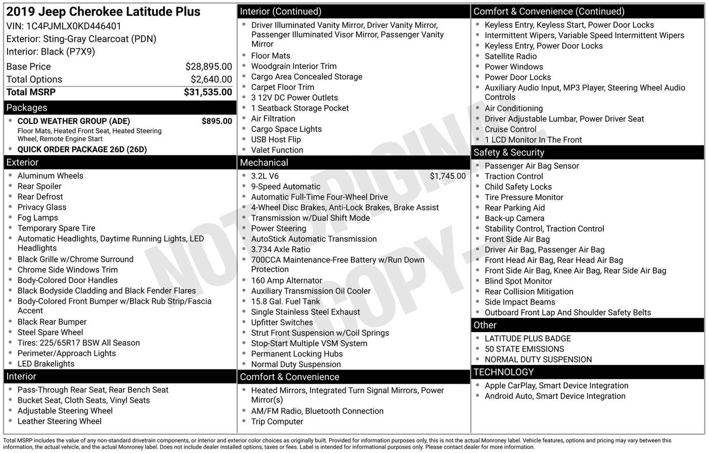 2019 Jeep Cherokee Latitude Plus — SUV — 126,070 mi — Chesterton, IN