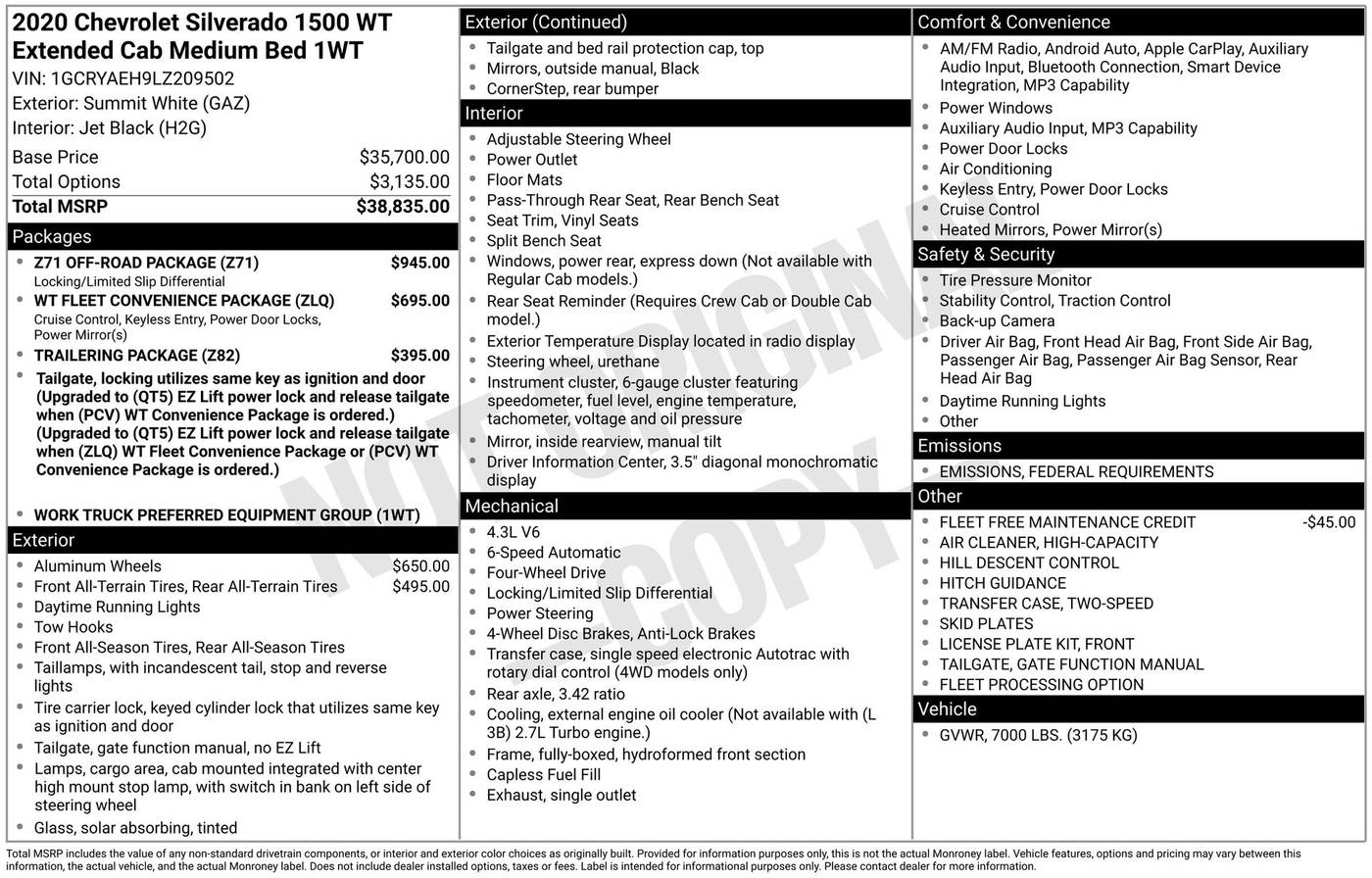 2020 Chevrolet Silverado 1500 WT — Pickup Truck — 105,219 mi — Chesterton, IN