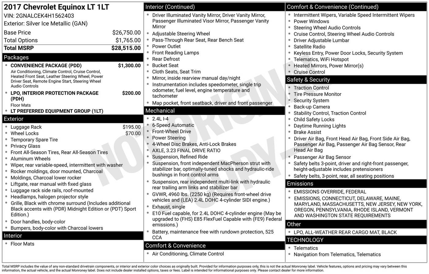 2017 Chevrolet Equinox LT — SUV — 72,777 mi — Chesterton, IN