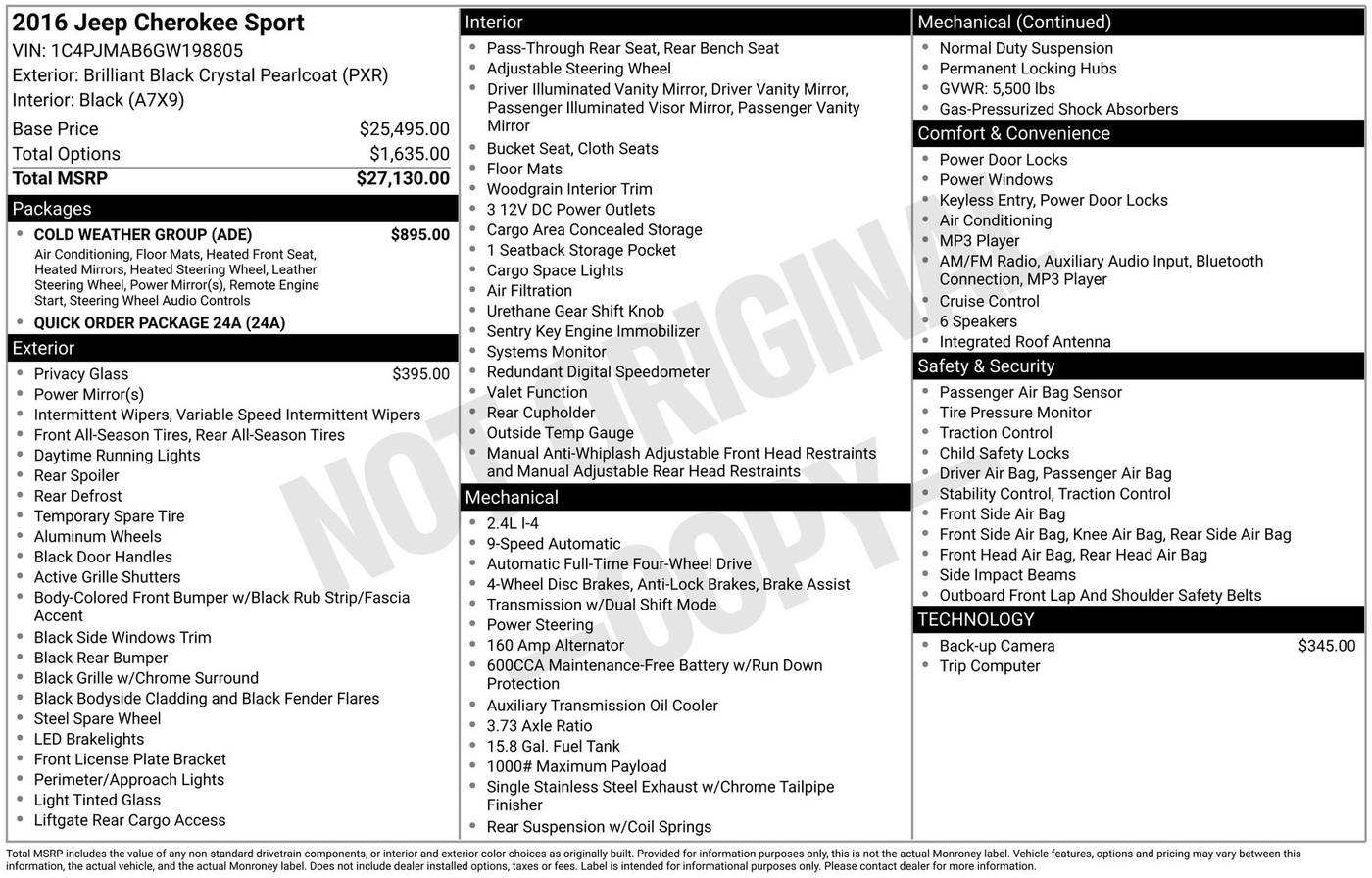 2016 Jeep Cherokee Sport — SUV — 119,378 mi — Chesterton, IN