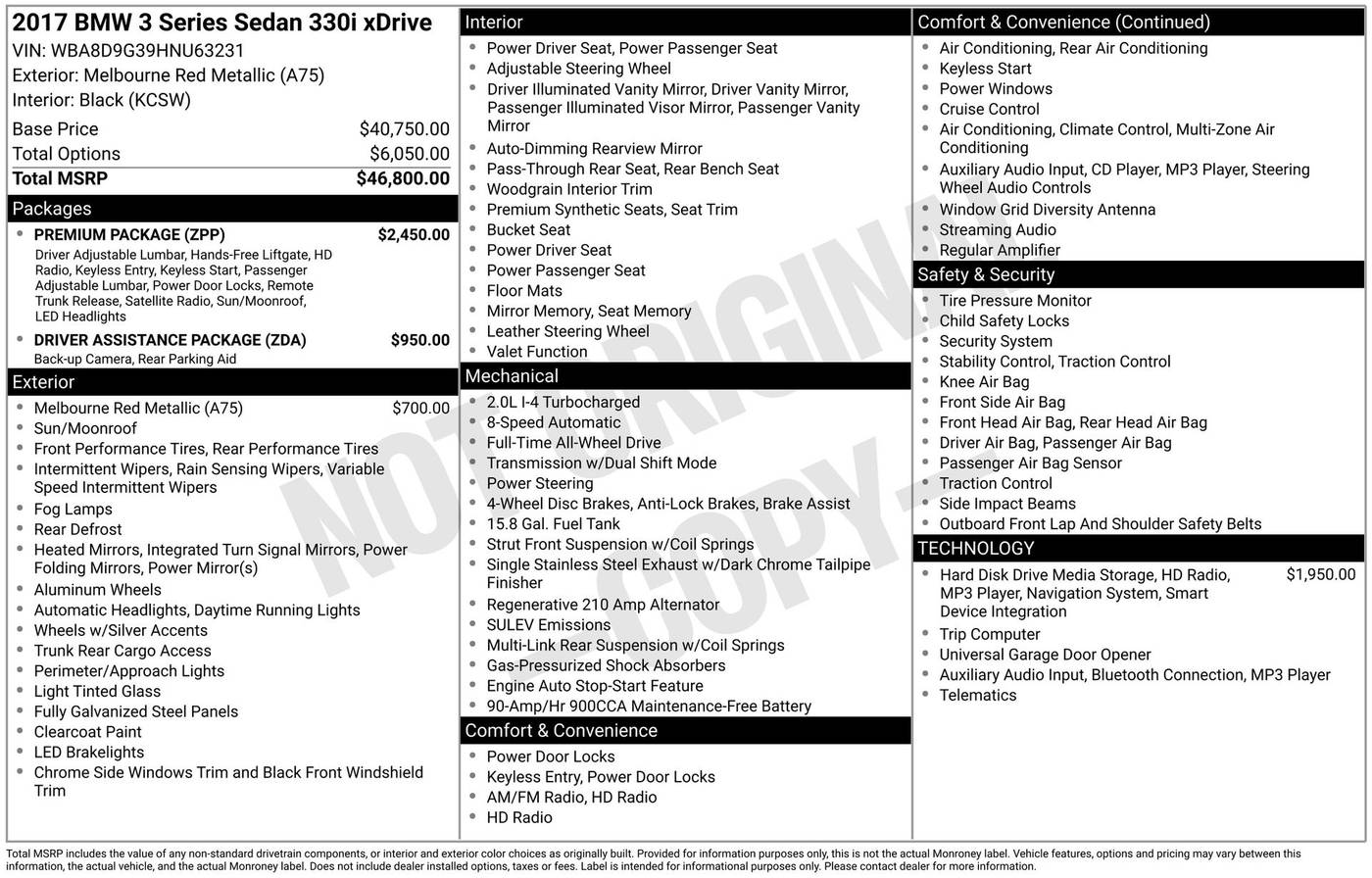 2017 BMW 3 Series 330i — Sedan — 67,405 mi — Chesterton, IN