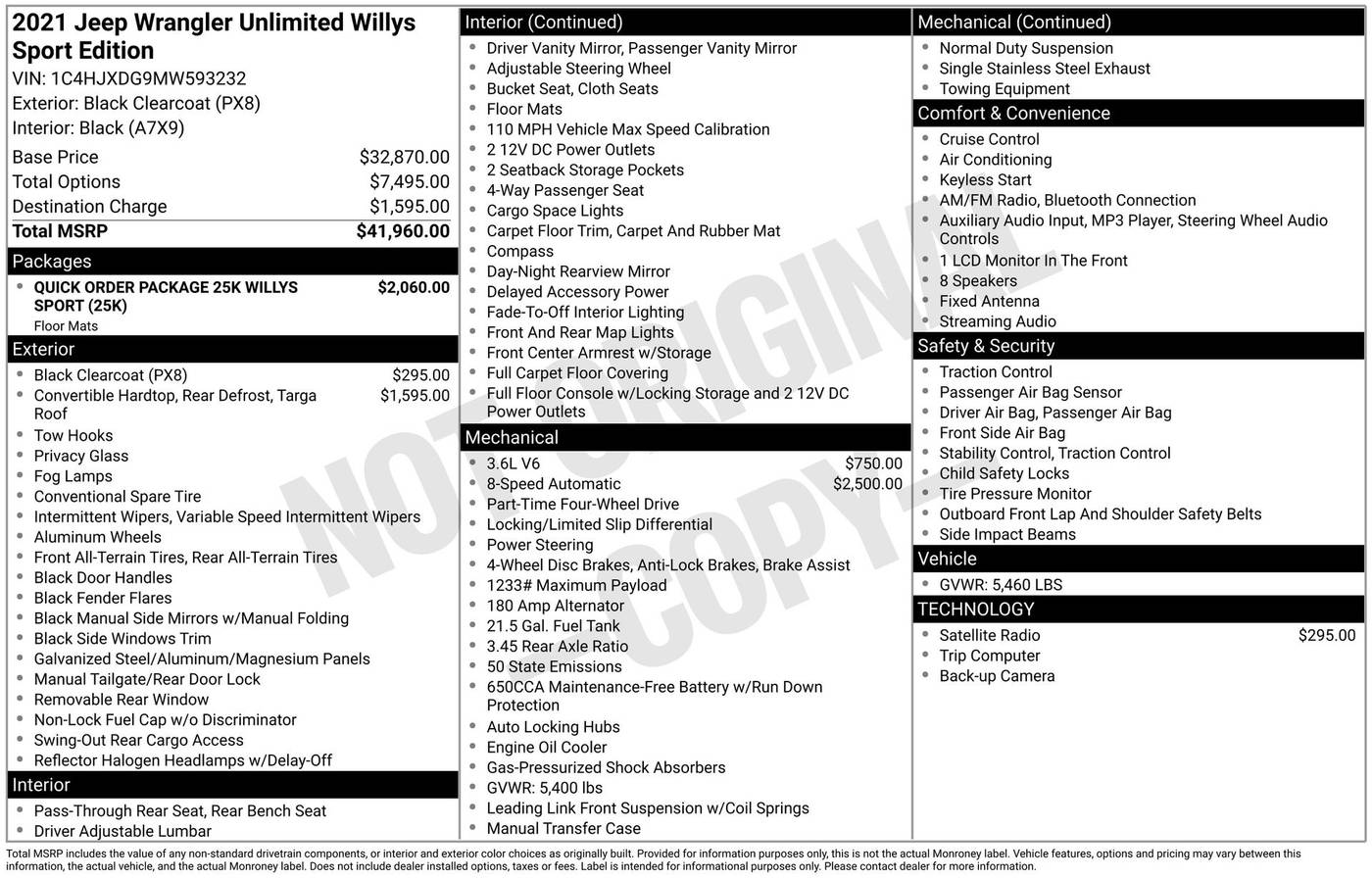 2021 Jeep Wrangler Willys Sport — SUV — 71,600 mi — Chesterton, IN