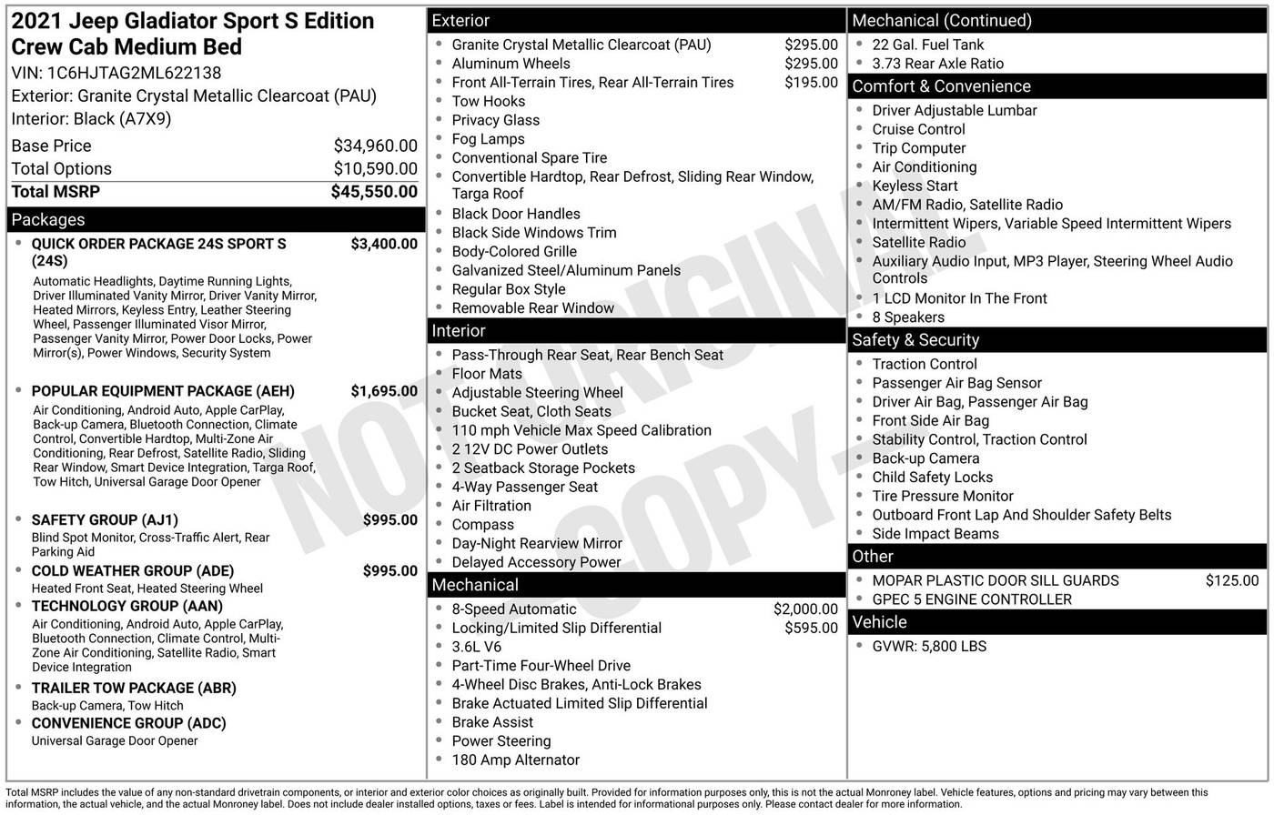 2021 Jeep Gladiator Sport S — Pickup Truck — 31,632 mi — Chesterton, IN