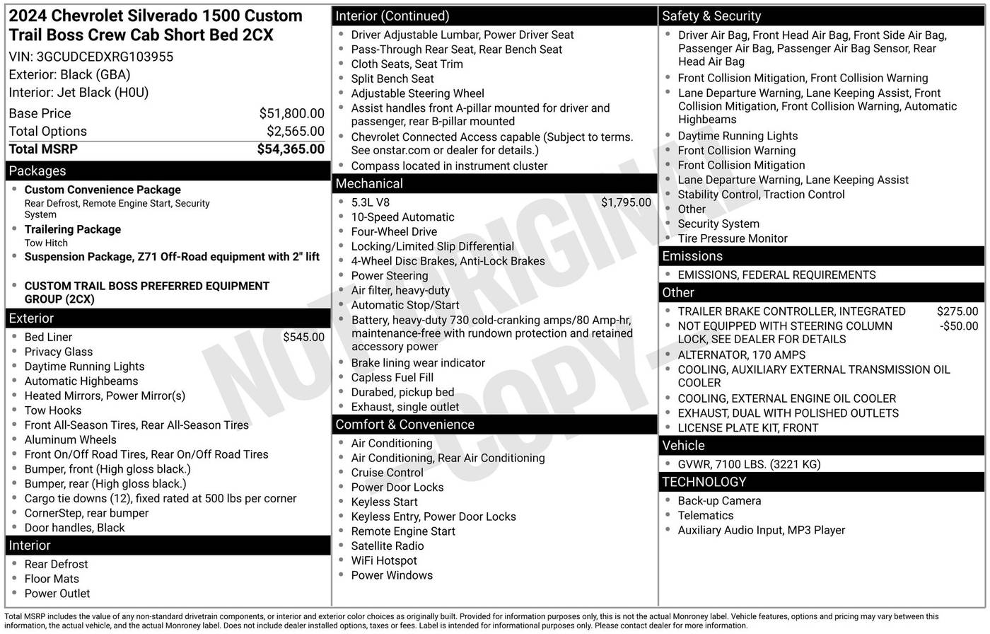2024 Chevrolet Silverado 1500 Custom Trail Boss — Pickup Truck — 29,553 mi — Chesterton, IN