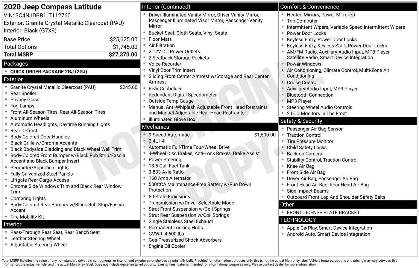 2020 Jeep Compass Latitude — SUV — 61,611 mi — Chesterton, IN