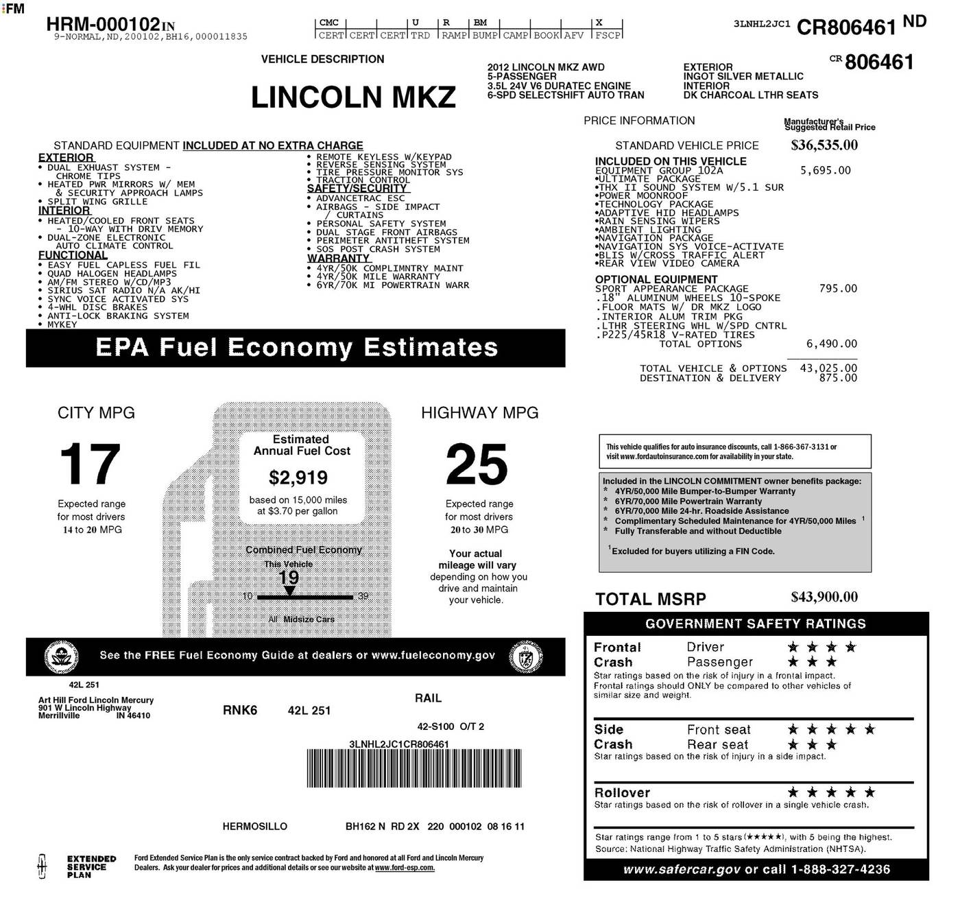 2012 Lincoln MKZ AWD — Sedan — 167,658 mi — Chesterton, IN