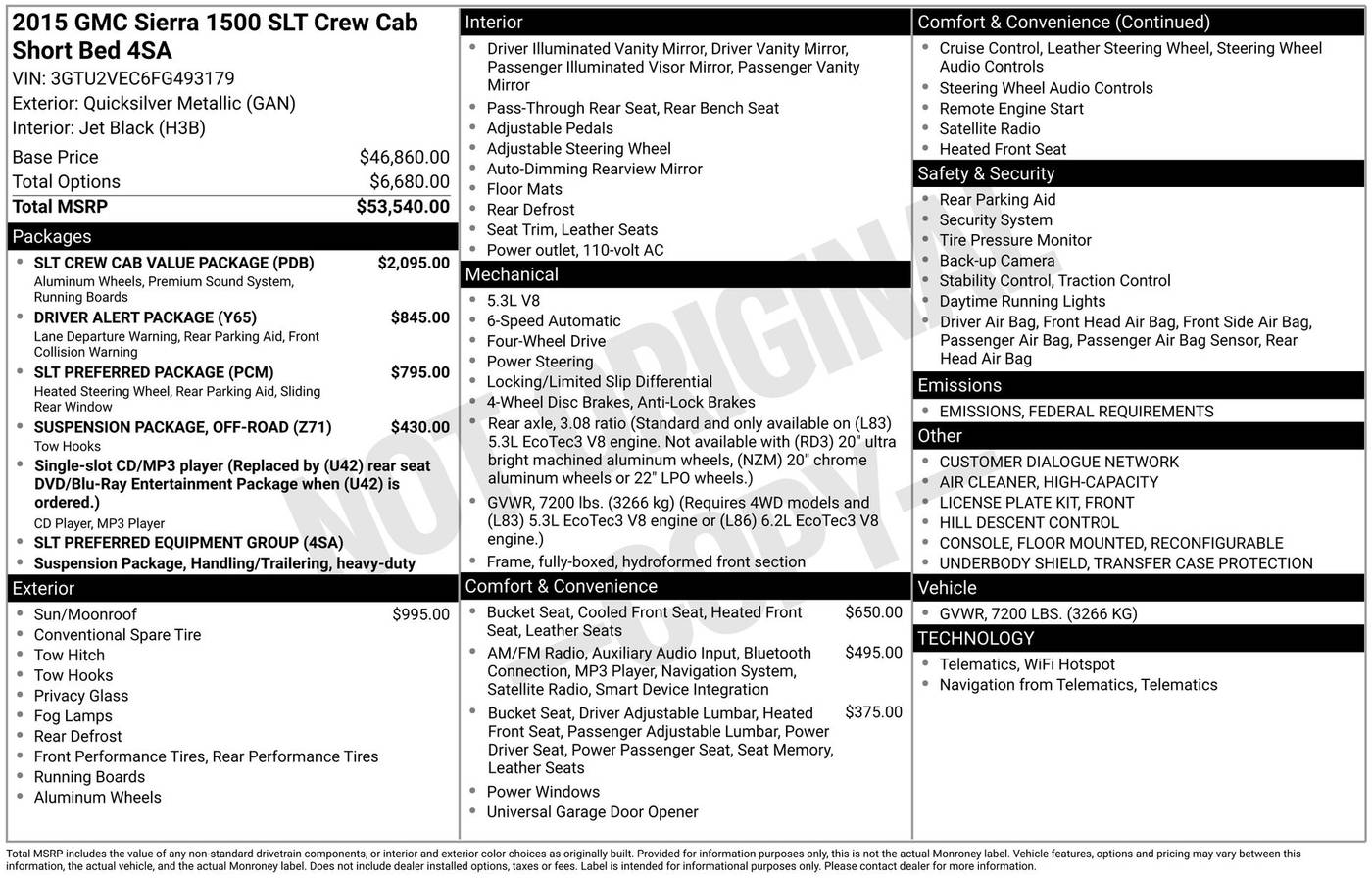 2015 GMC Sierra 1500 SLT — Pickup Truck — 104,094 mi — Chesterton, IN