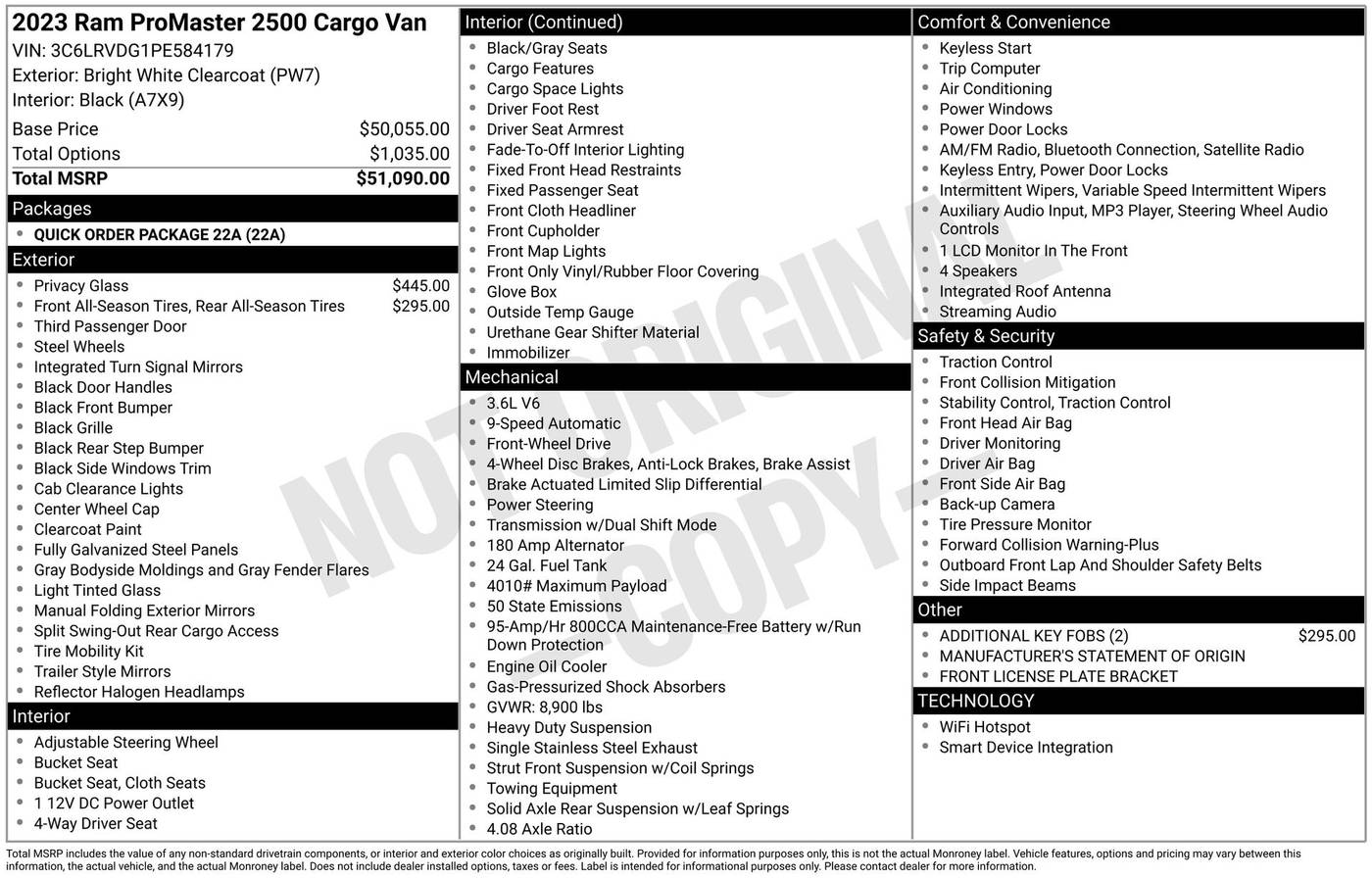 2023 Ram ProMaster Cargo Van 2500 — Cargo Van — 28,719 mi — Chesterton, IN