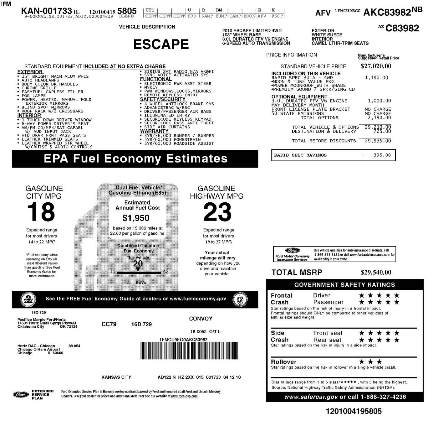 2010 Ford Escape Limited — SUV — 119,781 mi — Chesterton, IN