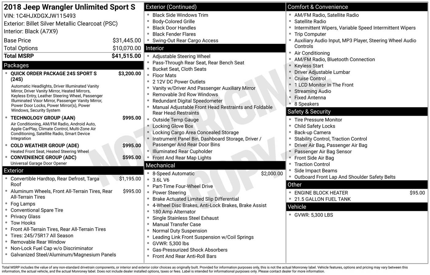 2018 Jeep Wrangler Sport S — SUV — 105,418 mi — Chesterton, IN