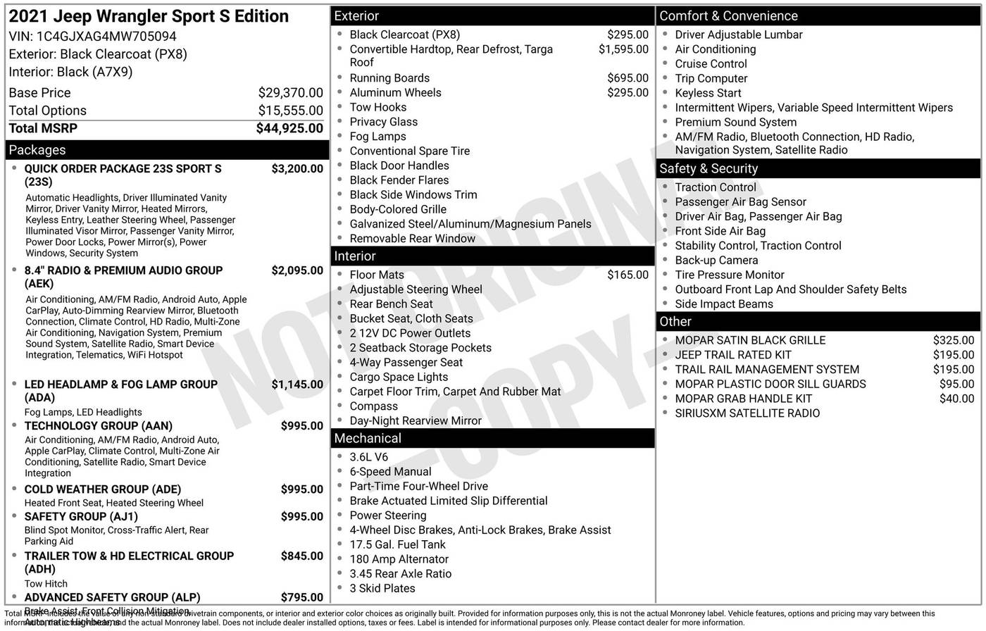 2021 Jeep Wrangler Sport S — SUV — 62,931 mi — Chesterton, IN