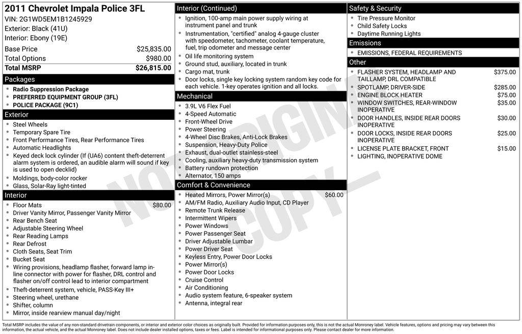 2011 Chevrolet Impala Police Police — Sedan — 141,927 mi — La Crosse, WI