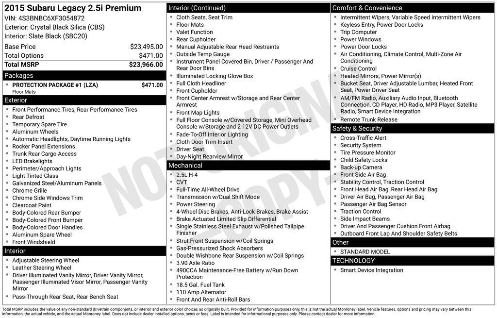 2015 Subaru Legacy 2.5i Premium — Sedan — 134,376 mi — La Crosse, WI