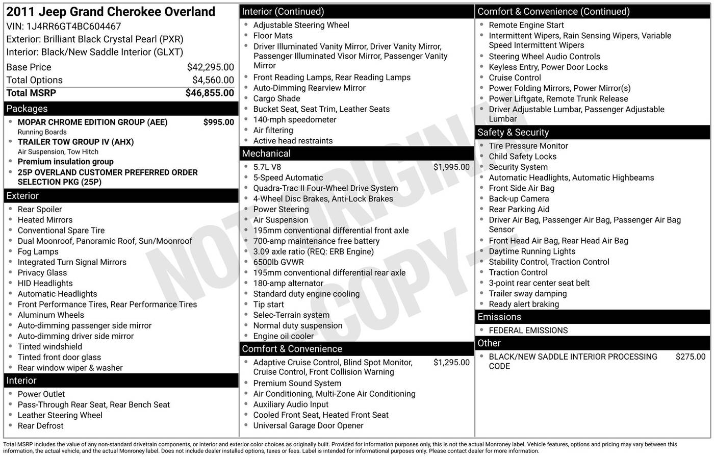 2011 Jeep Grand Cherokee Overland — SUV — 93,902 mi — Schaumburg, IL