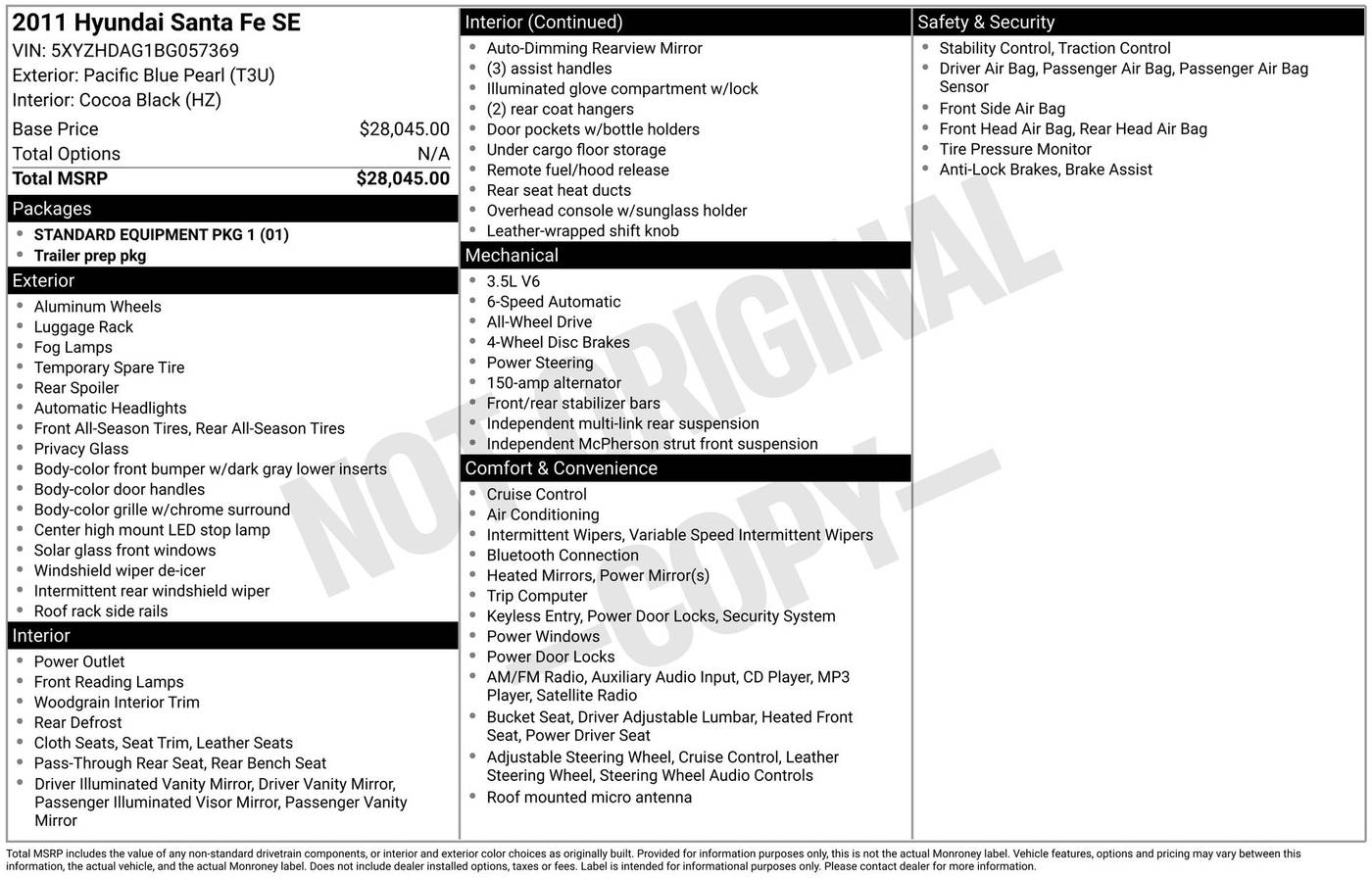2011 Hyundai Santa Fe SE — SUV — 139,809 mi — Schaumburg, IL