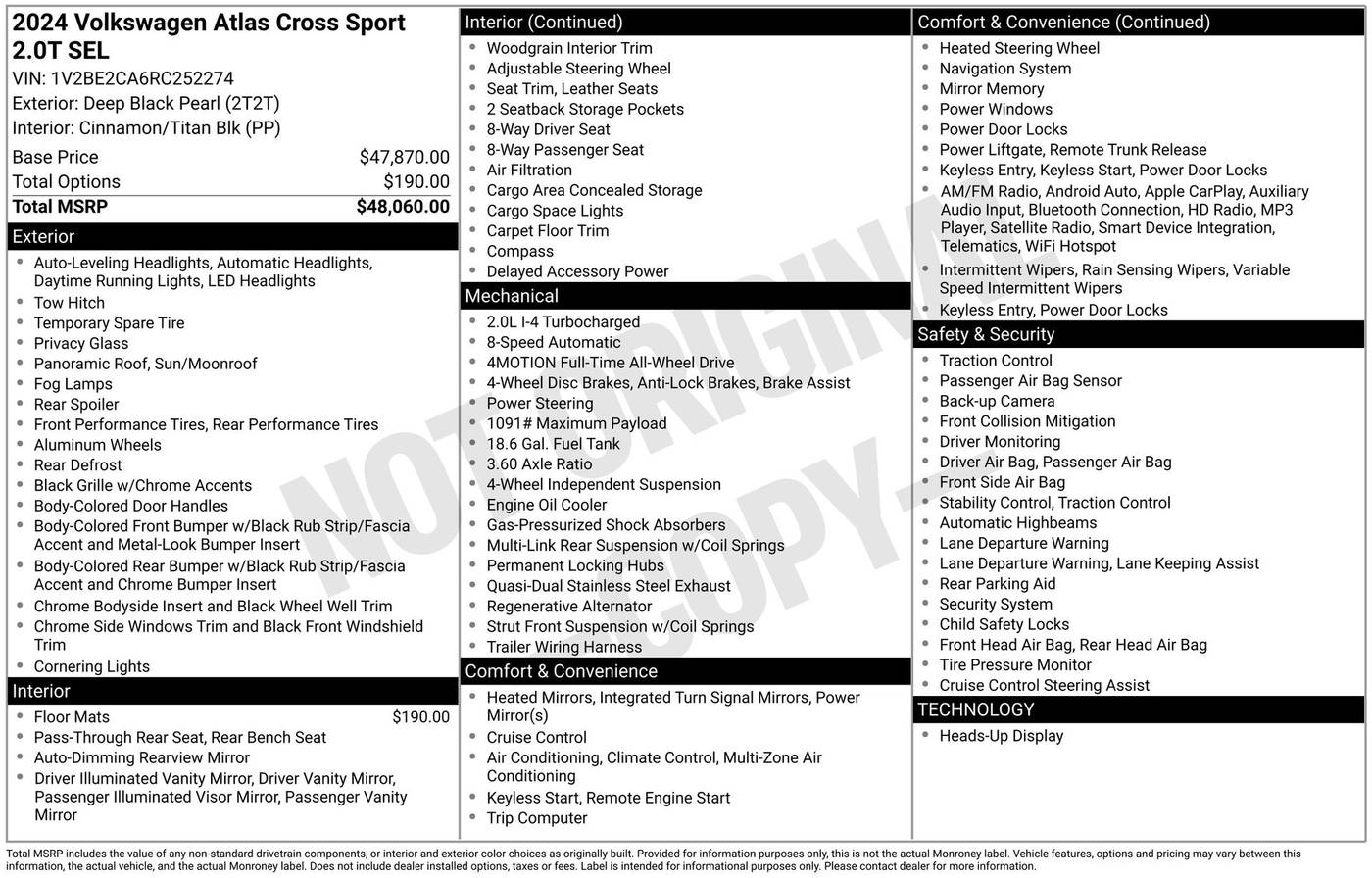 2024 Volkswagen Atlas Cross Sport SEL — SUV — 15,285 mi — Schaumburg, IL