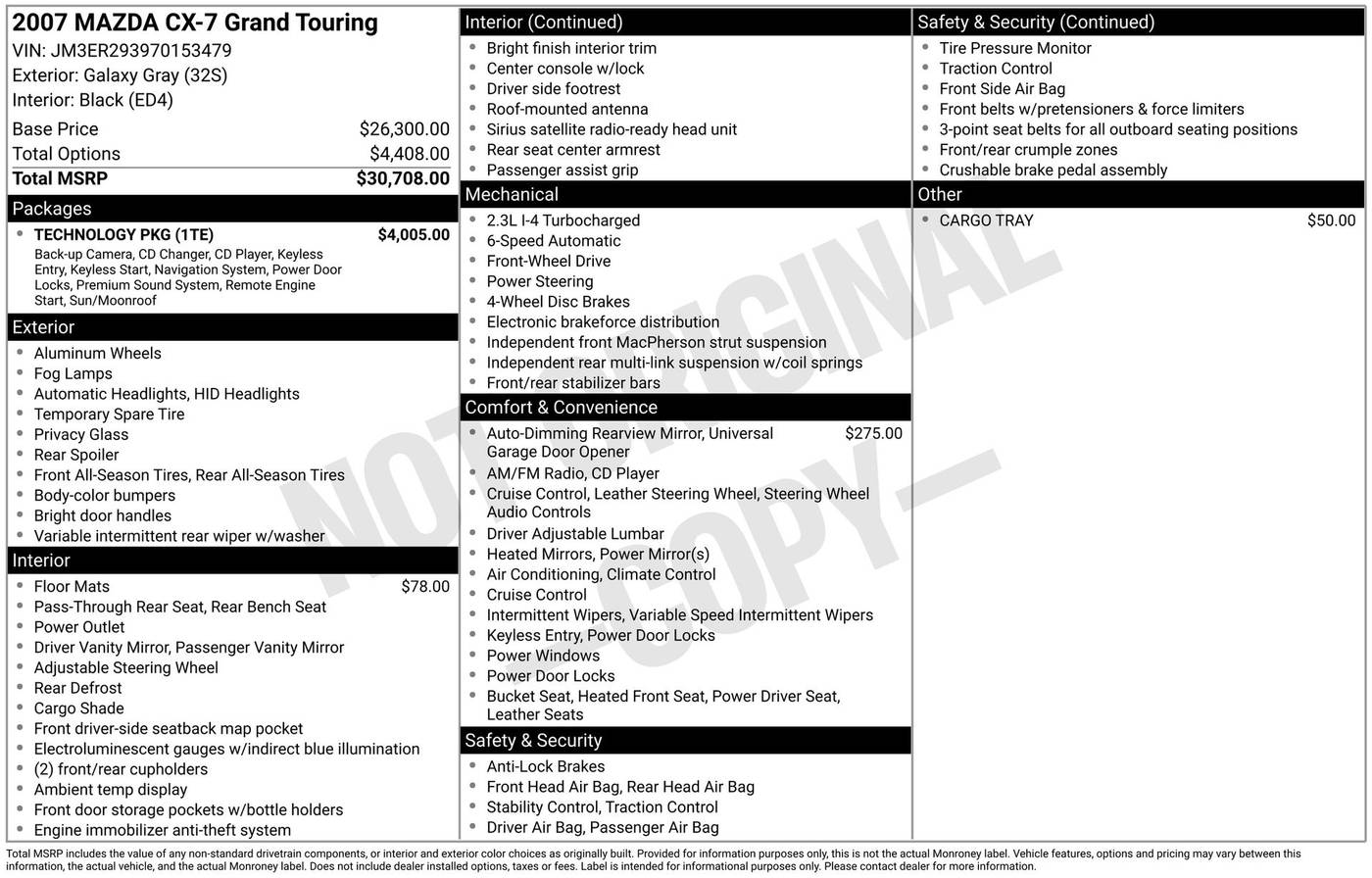 2007 Mazda CX-7 Grand Touring — SUV — 155,074 mi — Schaumburg, IL