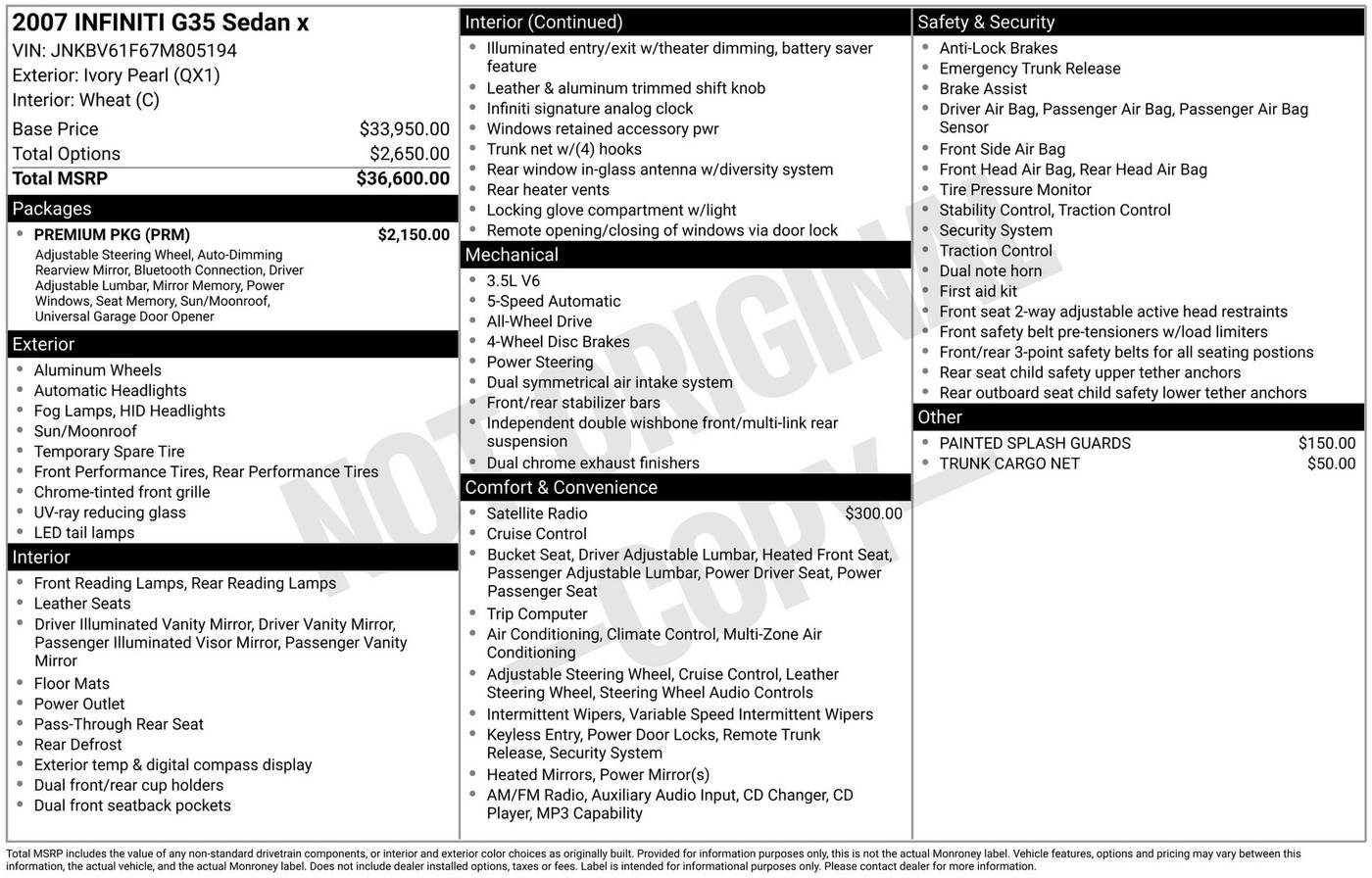 2007 INFINITI G G35x — Sedan — 133,086 mi — Schaumburg, IL