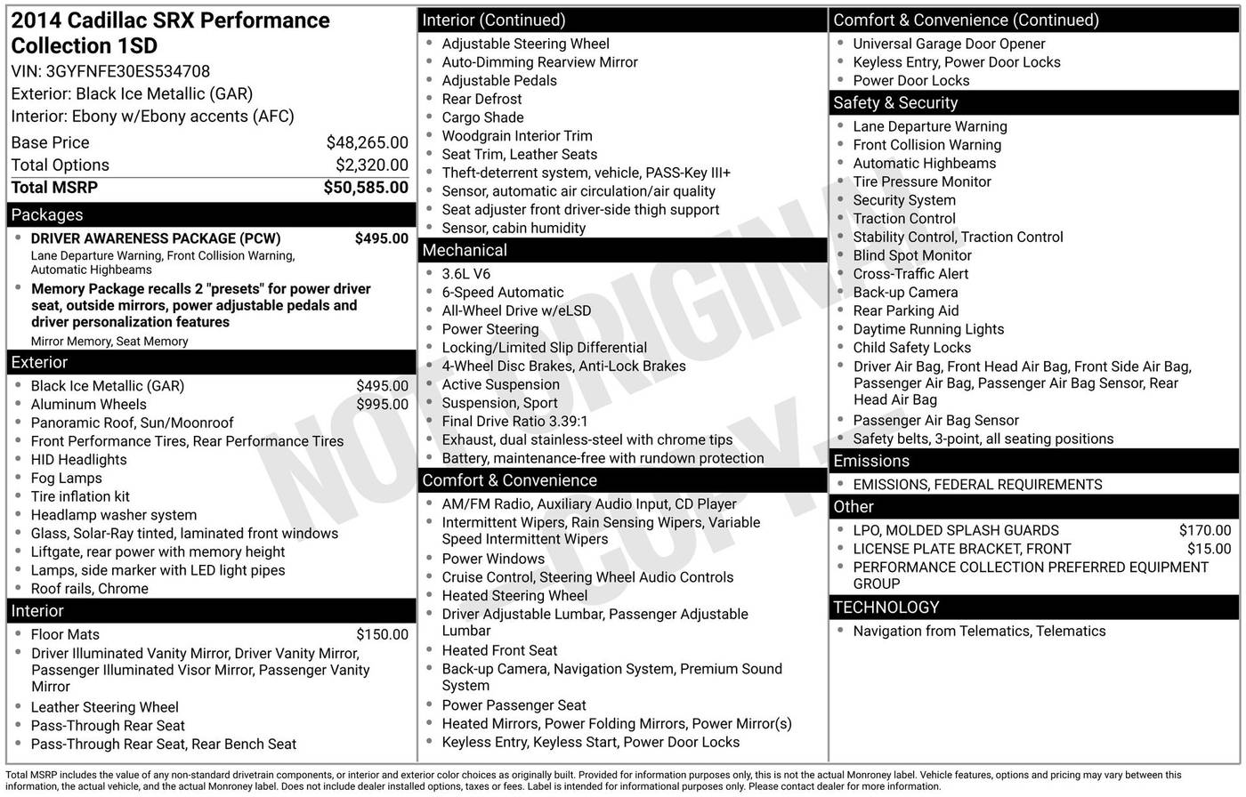 2014 Cadillac SRX Performance Collection — SUV — 135,000 mi — McHenry, IL