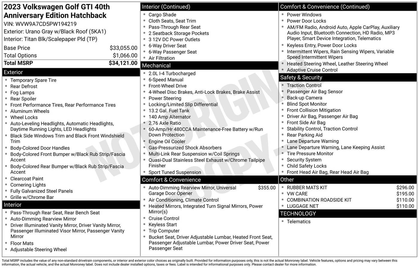 2023 Volkswagen Golf GTI 40th Anniversary Edition — Hatchback — 9,004 mi — Thousand Oaks, CA