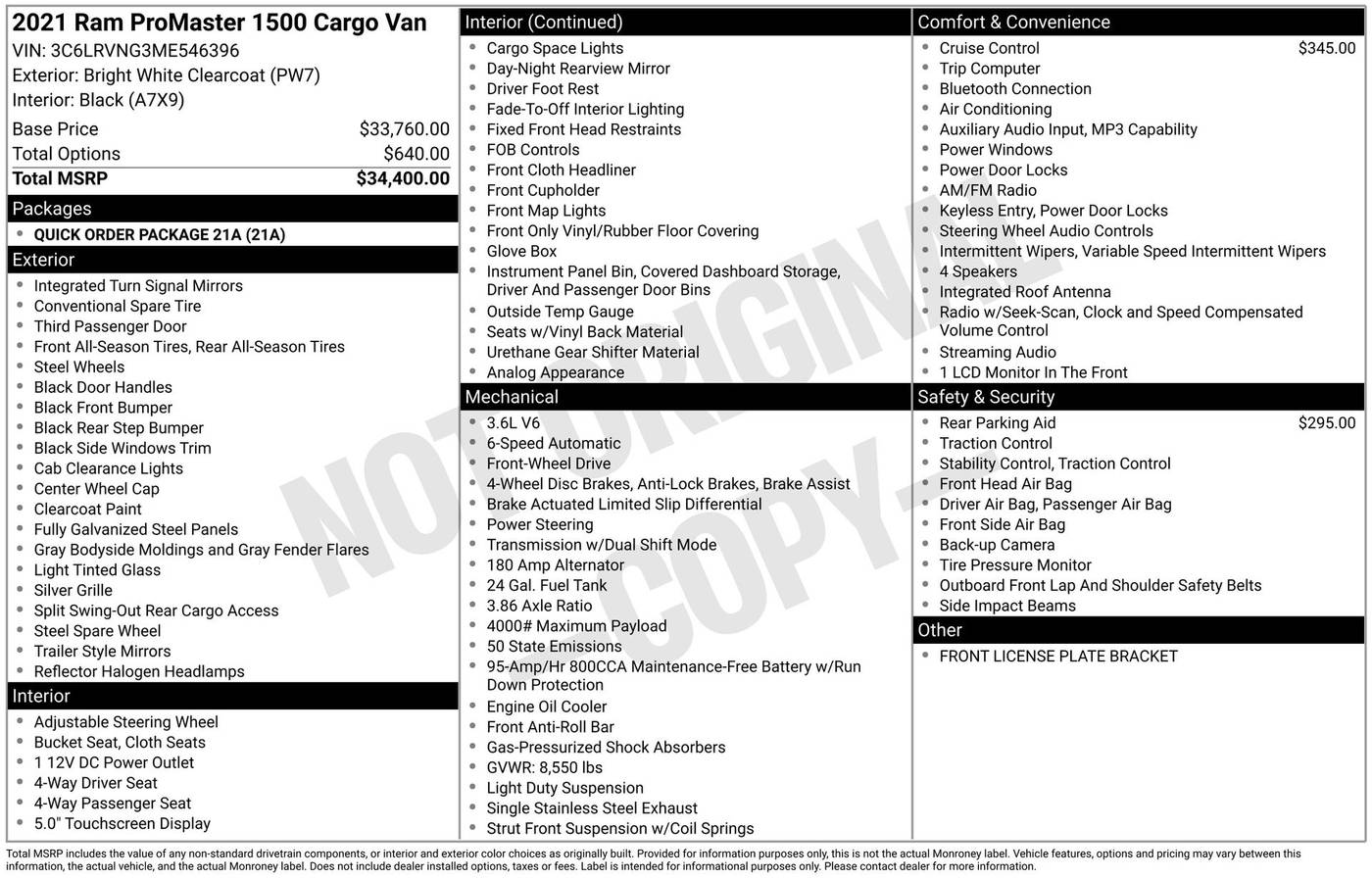 2021 Ram ProMaster Cargo Van 1500 — Cargo Van — 68,646 mi — Thousand Oaks, CA