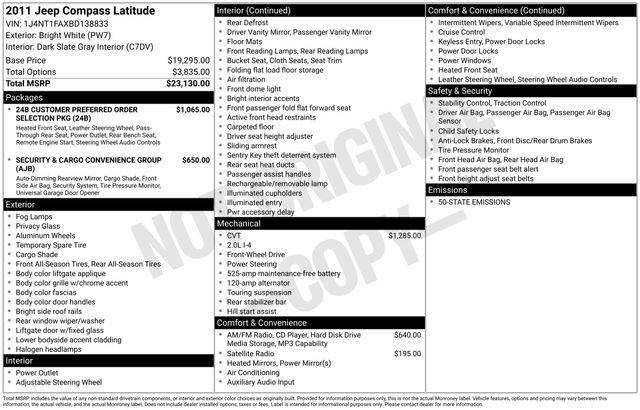 2011 Jeep Compass Latitude — SUV — 161,210 mi — Islip, NY