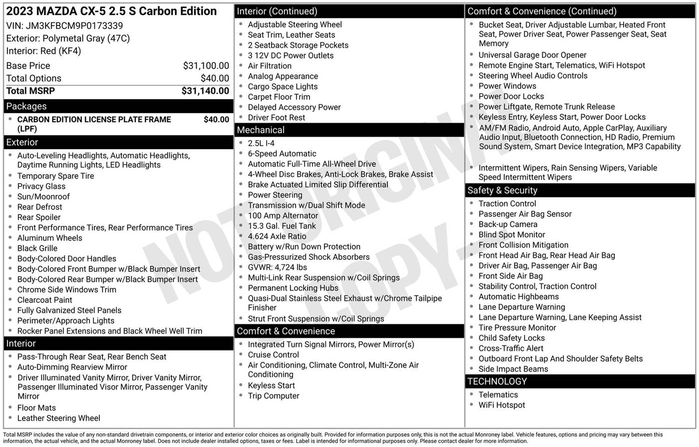 2023 Mazda CX-5 2.5 S Carbon Edition — SUV — 20,161 mi — Miami, FL