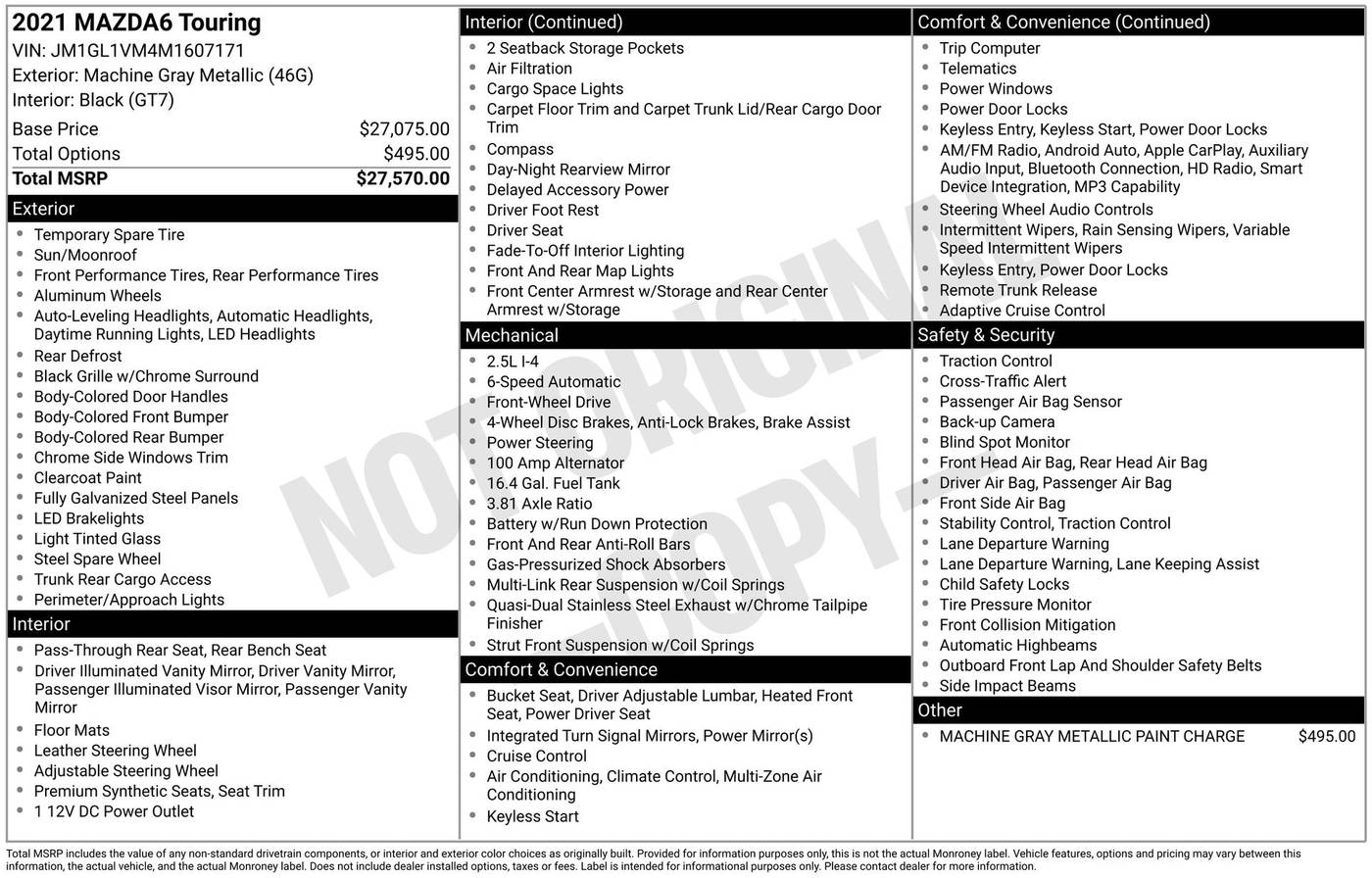 2021 Mazda Mazda6 Touring — Sedan — 37,350 mi — Miami, FL