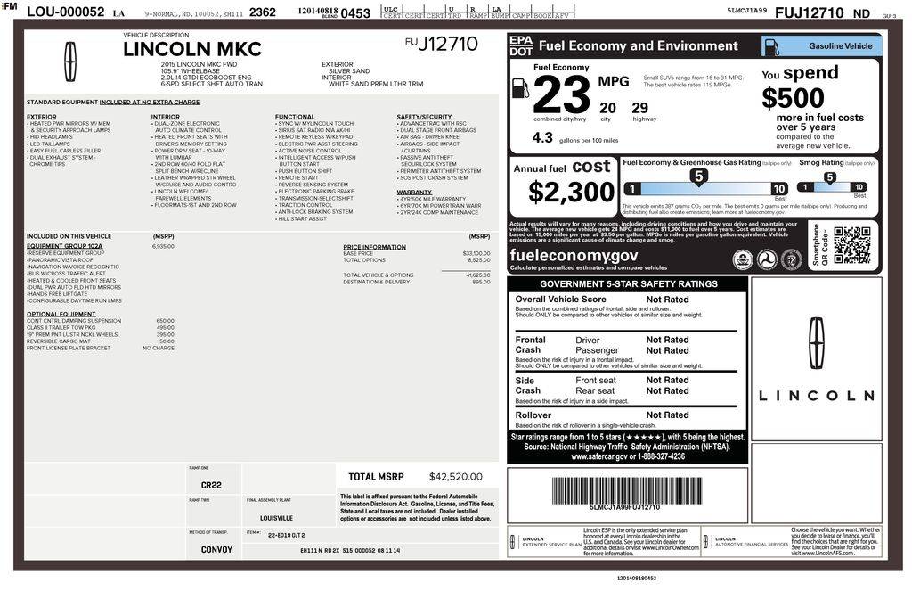 2015 Lincoln MKC FWD — SUV — 88,200 mi — Jennings, LA