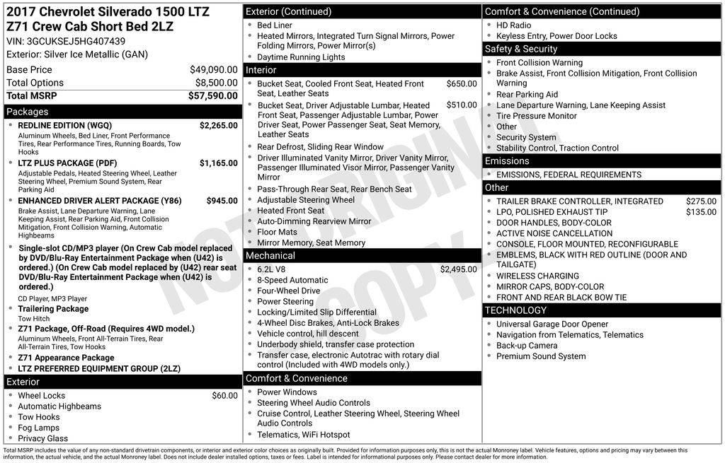 2017 Chevrolet Silverado 1500 LTZ — Pickup Truck — 164,516 mi — Jennings, LA
