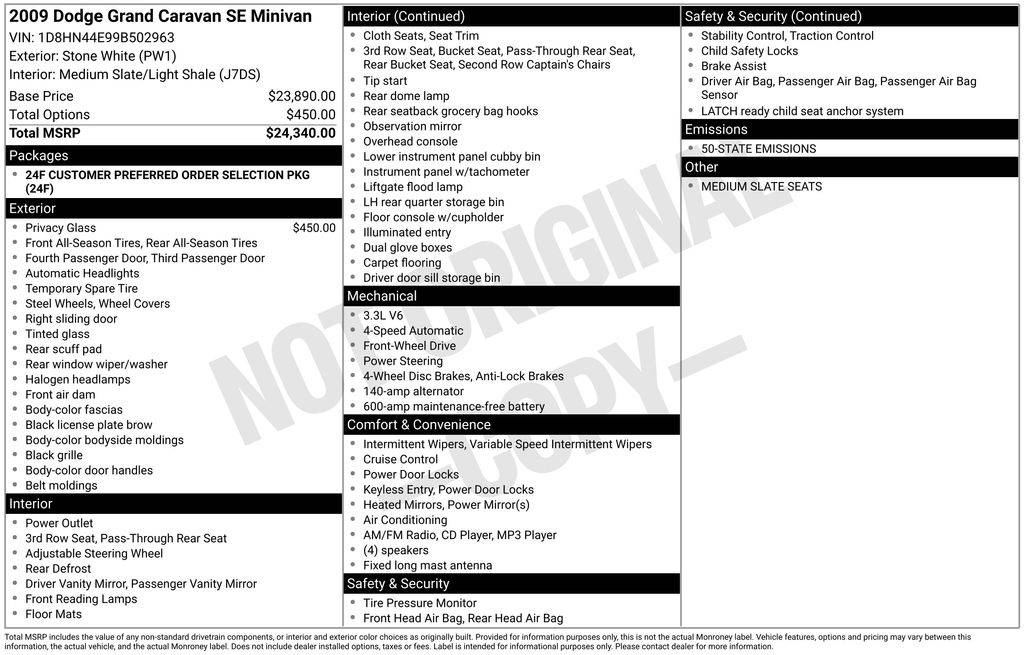 2009 Dodge Grand Caravan SE — Minivan — 211,437 mi — Jennings, LA
