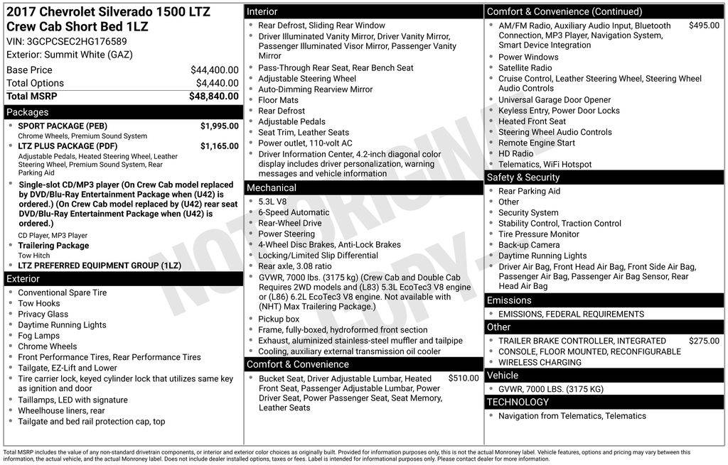2017 Chevrolet Silverado 1500 LTZ — Pickup Truck — 117,503 mi — Jennings, LA