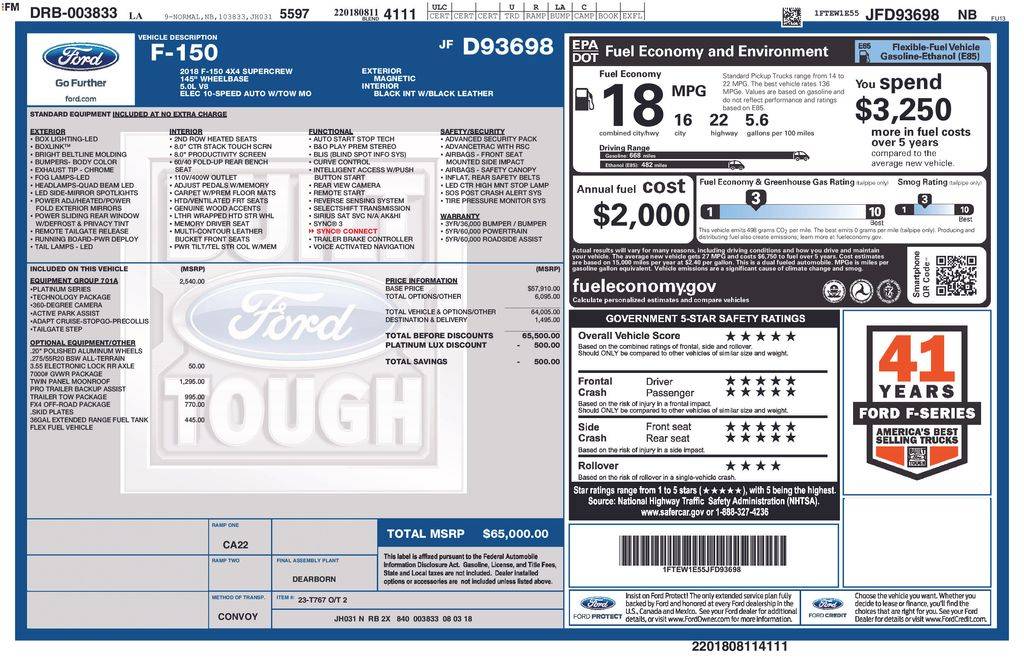 2018 Ford F-150 Platinum — Pickup Truck — 204,828 mi — Jennings, LA