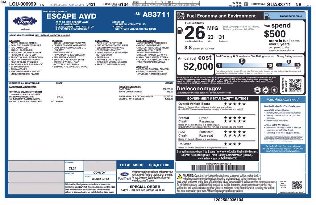 2025 Ford Escape ST-Line Select — SUV — 3,752 mi — Clarksville, TN