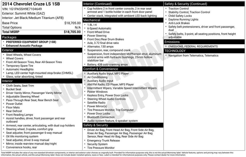 2014 Chevrolet Cruze LS — Sedan — 153,732 mi — Clarksville, TN
