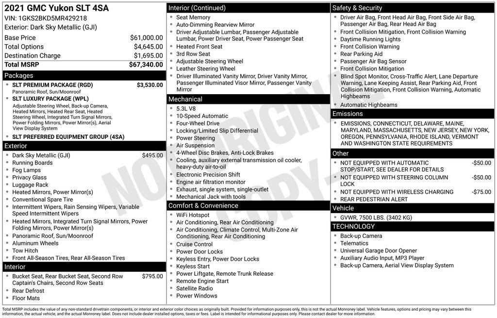 2021 GMC Yukon SLT — SUV — 50,769 mi — Wilmington, DE