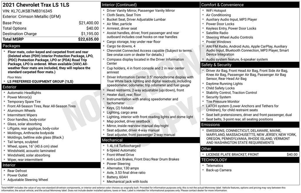 2021 Chevrolet Trax LS — SUV — 64,707 mi — Wilmington, DE