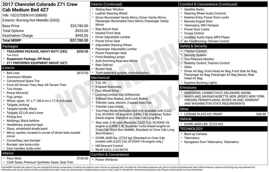 2017 Chevrolet Colorado Z71 — Pickup Truck — 73,975 mi — Wilmington, DE