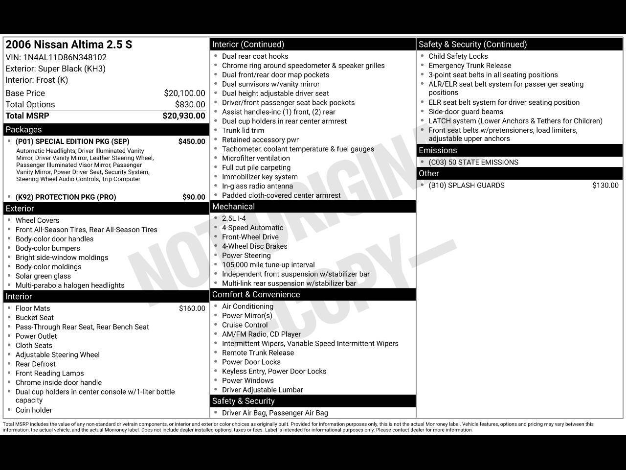 2006 Nissan Altima 2.5 S — Sedan — 189,145 mi — East Windsor, NJ