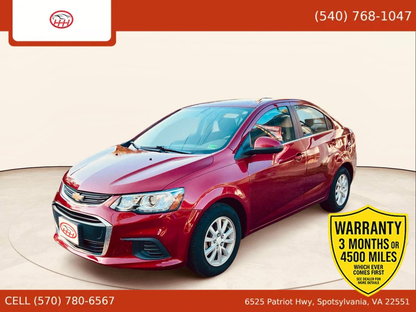 2018 Chevrolet Sonic LT — Sedan — 44,546 mi — Spotsylvania Courthouse, VA