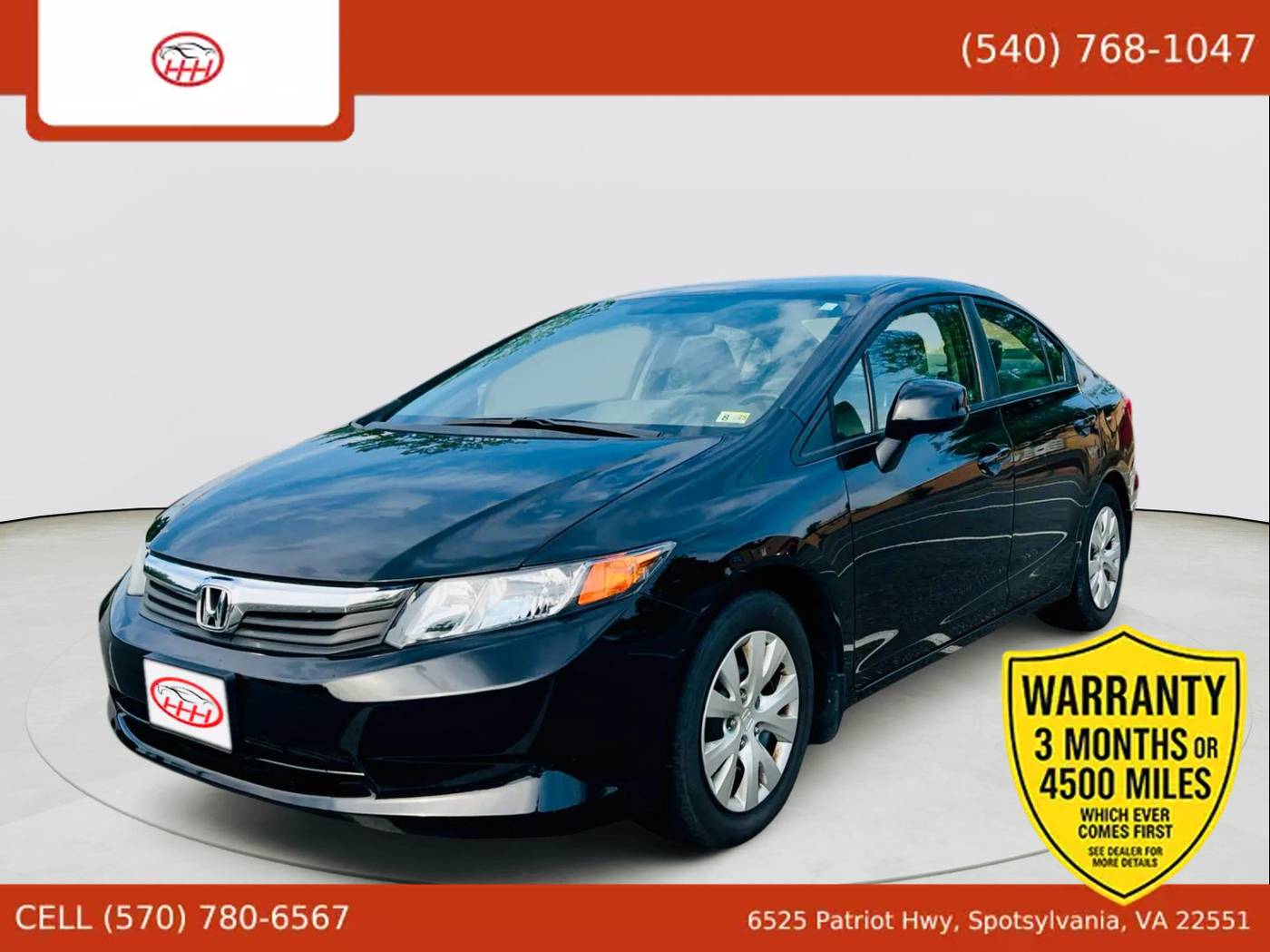 2012 Honda Civic LX — Sedan — 73,543 mi — Spotsylvania Courthouse, VA