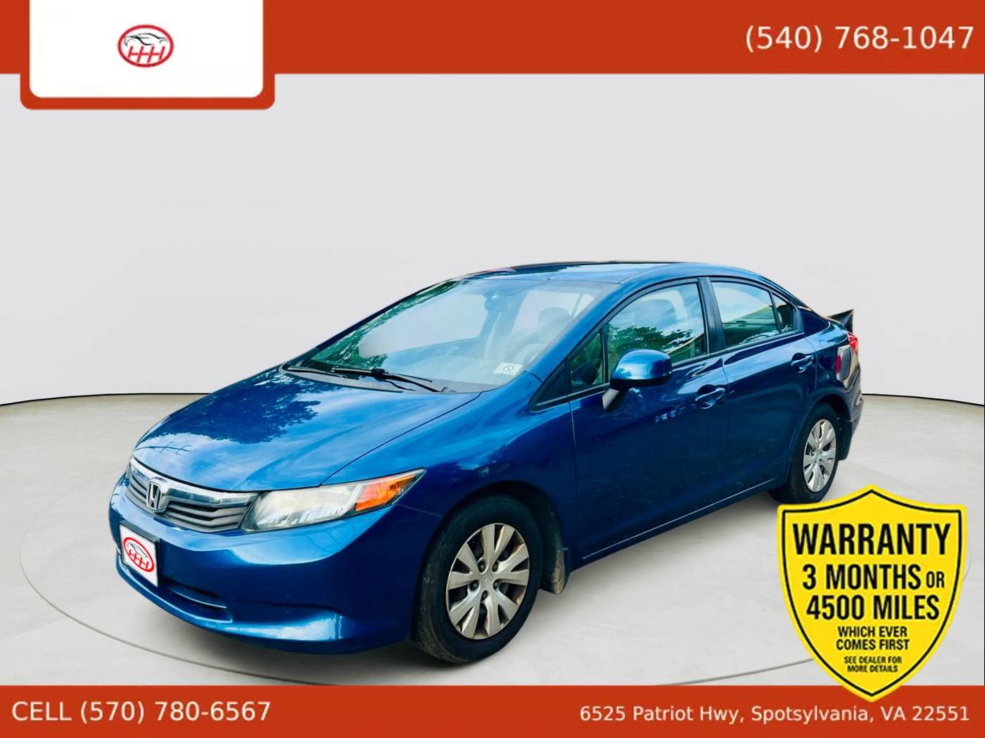 2012 Honda Civic LX — Sedan — 112,800 mi — Spotsylvania Courthouse, VA