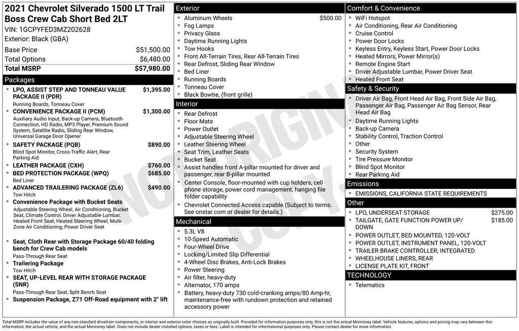 2021 Chevrolet Silverado 1500 LT Trail Boss — Pickup Truck — 64,612 mi — Gilroy, CA