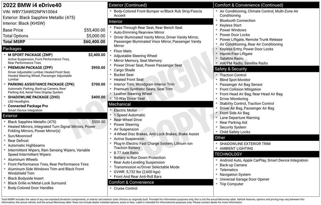 2022 BMW i4 eDrive40 — Sedan — 56,347 mi — Gilroy, CA