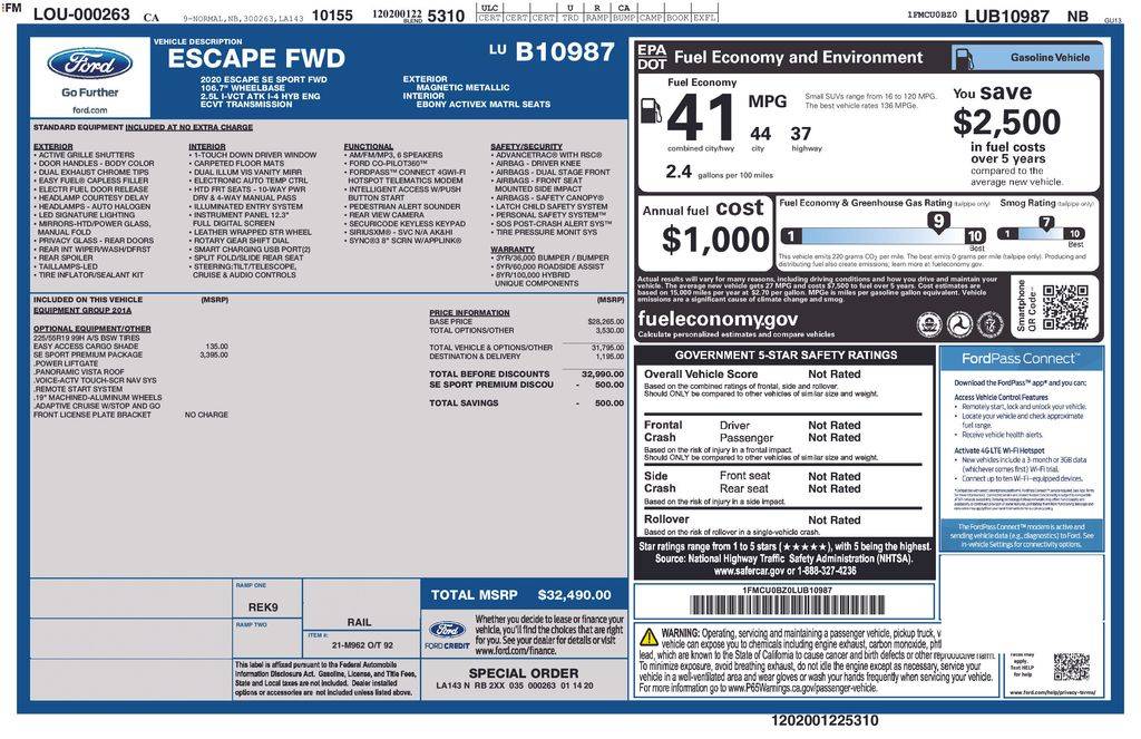 2020 Ford Escape Hybrid SE Sport — SUV — 43,813 mi — Gilroy, CA