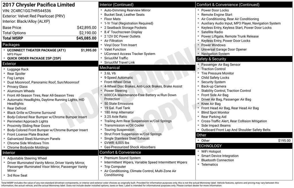 2017 Chrysler Pacifica Limited — Minivan — 107,471 mi — Loveland, CO