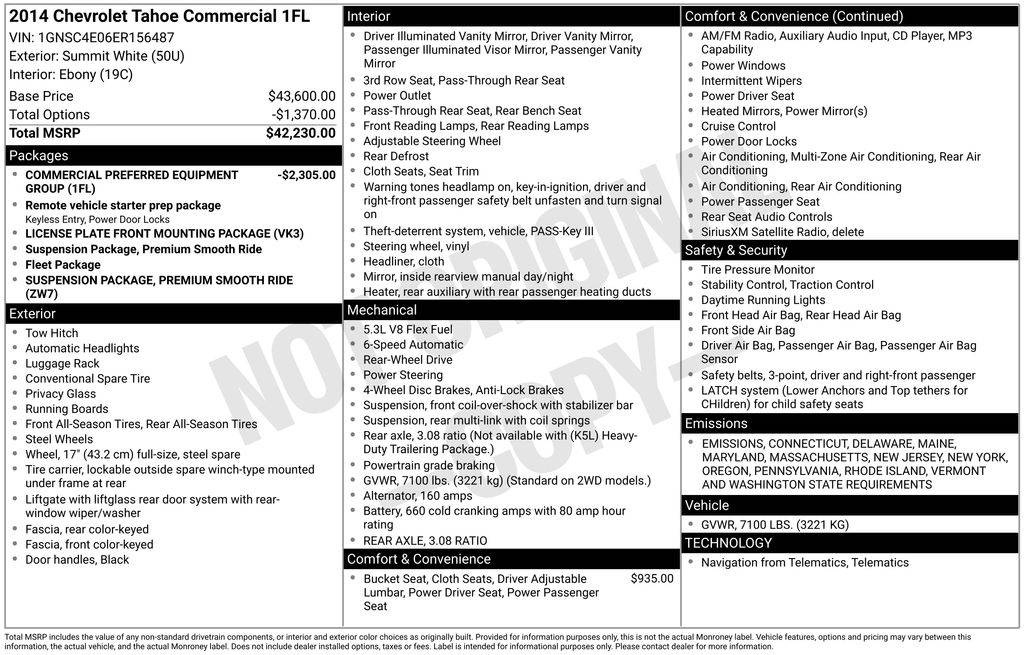 2014 Chevrolet Tahoe Commercial — SUV — 77,539 mi — Framingham, MA