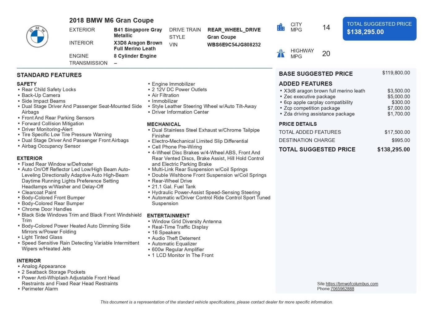 2018 BMW M6 Standard — Sedan — 67,555 mi — Columbus, GA