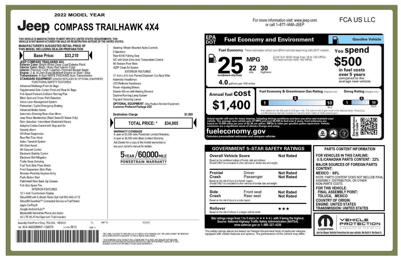 2022 Jeep Compass Trailhawk — SUV — 55,120 mi — Columbus, GA