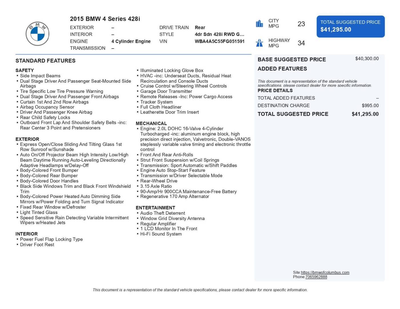 2015 BMW 4 Series 428i — Hatchback — 204,837 mi — Columbus, GA